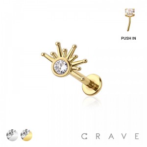 STARBURST HALF WITH CZ THREADLESS (PUSH IN) 316L SURGICAL STEEL LABRET SET